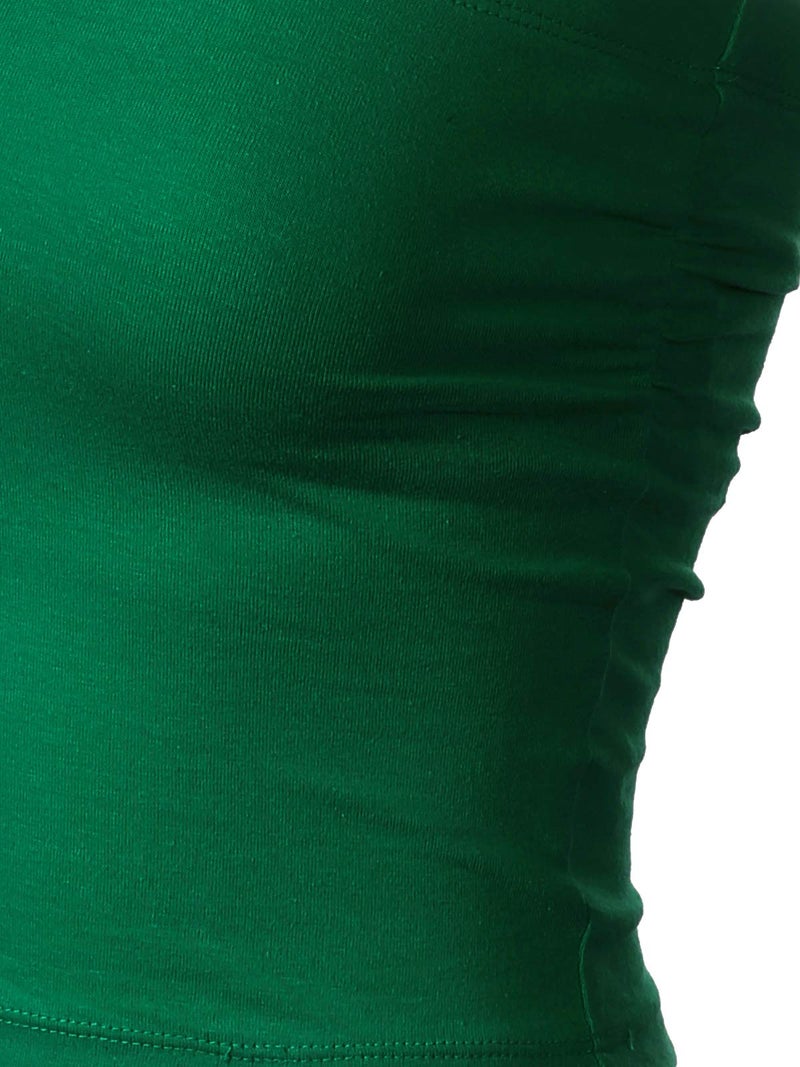 MixMatchy Women's Solid Casual Summer Ruched Side Backless Double Layered Tube Top with Built in Bra Kelly Green - Image 4